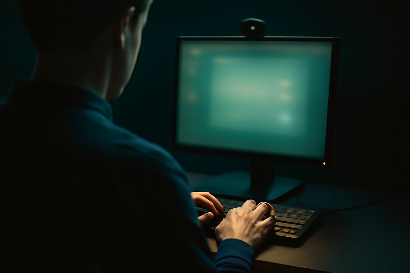 Close view of a candidate workstation with a webcam on the monitor